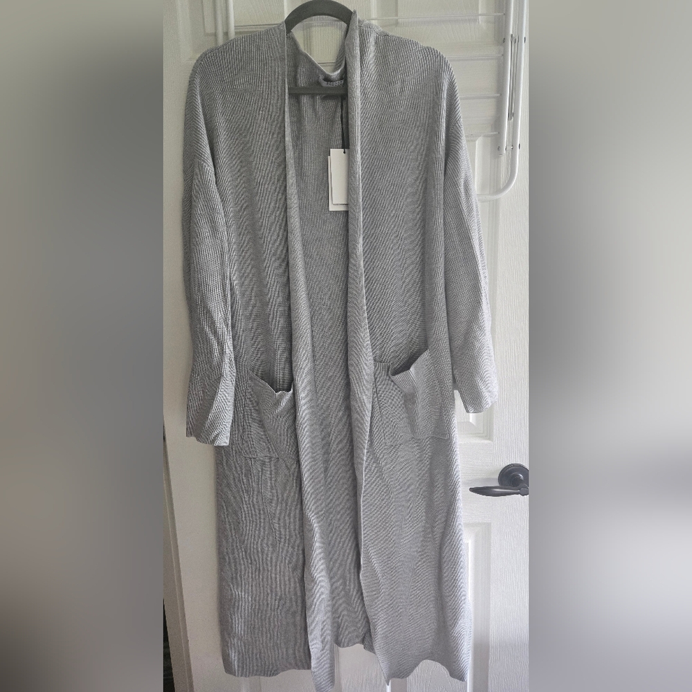 Brunette The Label Matilda Rib Knit Cardigan in Gray, size M/L